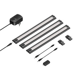 ledscom.de Siris LED Under-Unit Light Set of 3 Matt Black with Touch Dimmer Flat 30 cm Each 368 lm Warm White