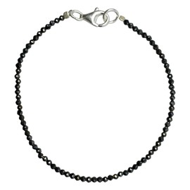 I Be, Schwarzers Black Spinel Bracelet 925 Sterling Silver Clasp, Colour Black Silver, Length 20 cm Diameter 2 mm Silver Shimmer 506602/SI/20