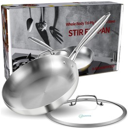 LOLYKITCH 8.5 Inch Tri-ply Stainless Steel Frying Pan with Lid,Skillet,Induction Cooking Pan,Dishwasher and Oven Safe,Riveted Handle