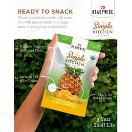 READYWISE - Simple Kitchen, Freeze-Dried Organic Pineapples, 1 pack, Vegetarian, Gluten Free, Organic, Snacks, Pineapple, Dried Fruit, Pre Workout, Healthy Snacks, Camping, Backpacking, Survival Food