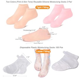 2Pair Silicone Moisturizing Socks 100Pcs Disposable Plastic Foot Care Mask Sheet Women's Spa Pedicure Exfoliating Beach Gel Sock for Repair Dry Feet C