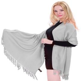 CJ Apparel Light Grey Silver Grey Solid Color Tassels Design Nepalese Shawl Seconds Scarf Wrap Stole Throw Head Wrap Pashmina Hand Made in Nepal NEW