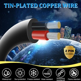 DEKIEVALE 18 Gauge 2 Conductor Electrical Wire, 65.6FT Black Stranded Low Voltage 18/2 Cable PVC Case, 18 AWG Tinned Copper 2 Wire Cable Extension Power Cable for Strips LED Lamp Lighting Automotive