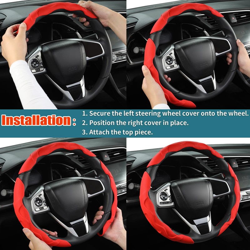 GIANT PANDA Leather Steering Wheel Cover, Car Accessories Interior, 3-Piece