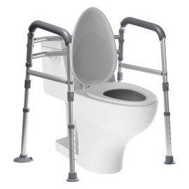 Toilet Safety Rails, Height-Adjustable, Foldable, Tool-Free Assembly, for Elderly, Seniors, Handicap & Disabled, 350 lbs Capacity