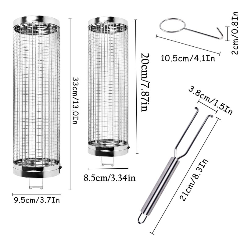 Pack of 2 Rolling Grill Basket with Removable Handle, Stainless