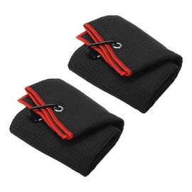 PATIKIL 50 x 40cm Tri-Fold Golf Towel 2 Pcs Microfiber Waffle Towel Absorbent Soft Towel with Aluminum Clip for Golf Bag and Clubs Black