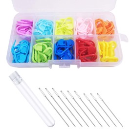Crochet Hook Set, SourceTon 100Pcs Locking Stitch Markers Knitting Counter and 9 Piece Stainless Steel Large-Eye Blunt Needles, 3 Sizes