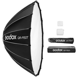 Godox QR-P150T 150cm/59in Quick Release Parabolic Softbox Professional Foldable Softbox with Standard Bowen Mount & Diffusers for Photography Studio Photography Portrait Live Stream