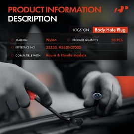 A-Premium 30 PCS Body Hole Plug Retainer Clips Compatible with Honda CR-V, Civic, Accord, Pilot, Odyssey, Fit, Ridgeline, Insight, Passport, CR-Z, Element & Acura MDX, RDX, TSX, TL