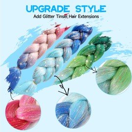 2Pcs Upgraded Ombre Braiding Hair with Hair Extension Tinsel Mashup, Colorful Synthetic Braiding 3 Tone for Women Girls Hair Accessories 24 Inch 100g (Gradient Blue)