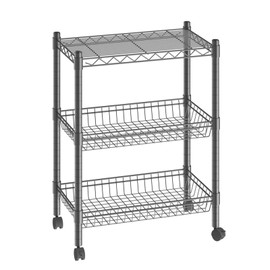 Guan River 3 Tier Wire Shelving Wire Basket Shelf Storage Shelf Adjustable Metal Shelf 2 Bottoms for Choose(Castor or Leveling Feet) for Office,Kitchen,Bedroom,Black(23.23" L x 13.11" W x 32.28" H)
