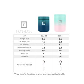 IRON °FLASK Food Jar for Hot Food & Soup - 13.5 Oz Insulated Food Jar with Foldable Spoon - Leak Proof, Stainless Steel, Storage, Canteen, Double Walled - 13.5 Oz - Sky
