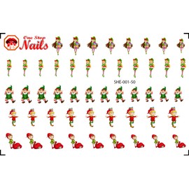 Christmas Santa's Helpers Elf (Ver.1) Clear waterslide Nail Art Decals (Tattoos) by One Stop Decals.