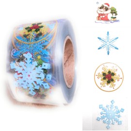 1.5inch Merry Christmas Stickers, 4 Patterns Xmas Snowflakes Labels Stickers for Crafts Cards Scrapbooking Envelopes Seal Presents Decorations (Transparent, 500 per Roll)