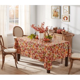 Newbridge Leaves are Falling Autumn and Thanksgiving Vinyl Flannel Backed Tablecloth, Fall Season Contemporary Leaf Easy Care Vinyl Tablecloth with Flannel Backing, 52” x 70” Oblong/Rectangle