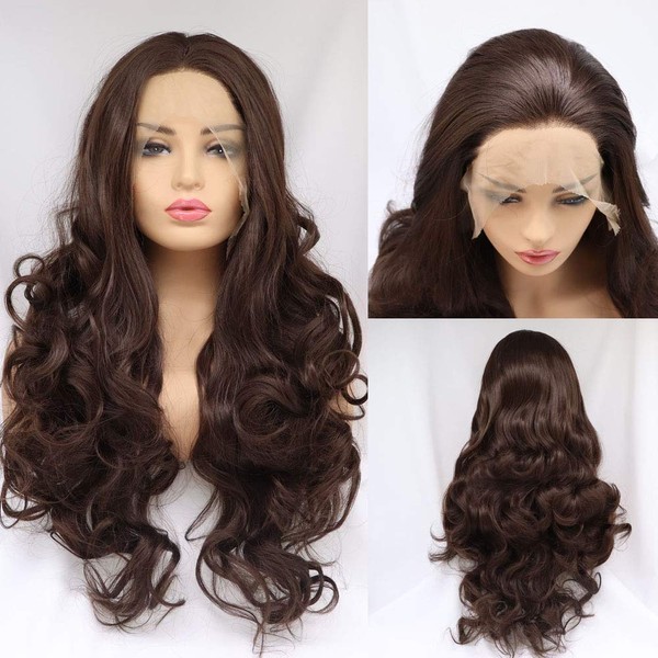 Xiweiya Mixed Brown Lace Front Wig Long Body Wave 13 x 3 Lace Front Brown Wig Soft Wig Free Part Natural Hairline Heat Resistant Fibre Hair High Density Hair