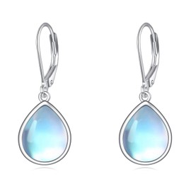 POPLYKE Opal/Black Onyx/Larimar/Moonstone/Aquamarine/Pearl/Amber/Labradorite/Turquoise/Malachite/Lapis Lazuli Leverback Earrings Sterling Silver Jewellery Gift for Girls, Sterling Silver, No Gemstone