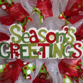 Seasons Greetings Handmade Deco Mesh Holiday Wreath