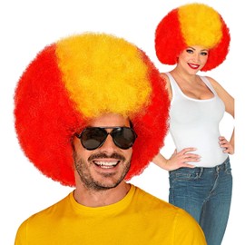 W WIDMANN MILANO Party Fashion 03004 – Curl Wig Spain, Red/Yellow/Red, Fan Item, World Cup, European Championship, Public Viewing, Football