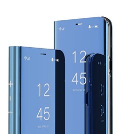 QIVSTAR Case for Redmi Note 13 Pro Plus 5G Cool Style Clear View Window Electroplate Plating Stand Scratchproof Full Body Protective Flip Slim Cover for Redmi Note 13 Pro Plus 5G PU Mirror Blue QH
