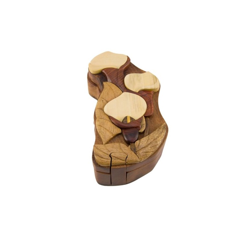 Calla Lily Handmade Carved Wood Intarsia Puzzle Box
