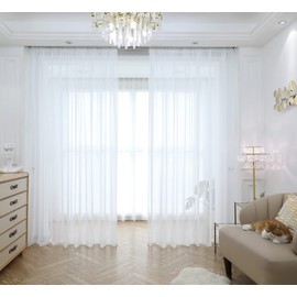 MIANBO - Cortinas transparentes blancas para ventana, 160 pulgadas de largo, juego de 2 paneles de cortinas blancas transparentes para ventana, bolsillo básico para barra para recámara, niños, sala de estar, patio, cocina (blanco, 52 pulgadas de ancho x 