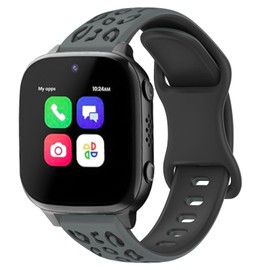 Leopard Engraved Band for Gabb Watch 3e 3 2 1/Gizmo Watch 3 2 1, Cosmo JrTrack 4/3/2 SE/2/JrTrack Band, Soft Silicone Sport Replacement Watch Strap (Grey/Black)