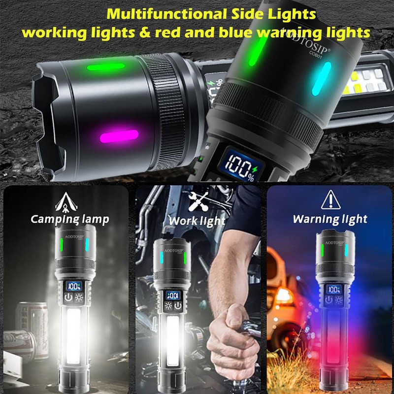 AODTOSIP 3 Pack 100,000LM High Lumens COB LED Flashlights,Super Bright