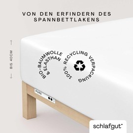 Schlafgut Pure Boxspring Fitted Sheet 90 x 190 cm to 100 x 220 cm Full White Fitted Sheet Made of Soft Organic Cotton