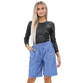 Womens Cherry Berry Shorts - Ladies Plain Capri Length Stretch Fit Pull On Elasticated Waist Summer Crop hot Pants Short Pants Plus Size UK 10-20 (Denim, 16)