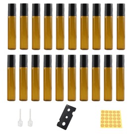 20 Stück Roll on Glasflaschen für Ätherisches Öl, 10ml Roll on Flasche Leer, Braune Rollon Flaschen, Ätherische Öle Roller Glasflaschen, Aufkleber und Pipetten für Öle, Duftstoff, Kosmetika, Massage