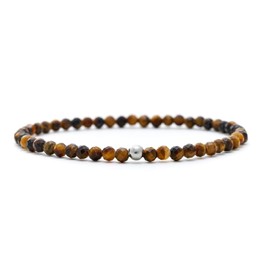 BERGERLIN Genuine tiger's eye bracelet with 925 Sterling silver - real tiger eye bracelet with 4mm pearls, faceted - Size M