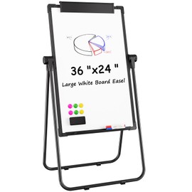 MaxGear Large White Board Easel Stand, 36" x 24" Black Double Sided Magnetic Dry Erase Board for School & Classroom, Home & Office Stand Flip Chart, Height Adjustable & 360 Degree Rotating Whiteboard