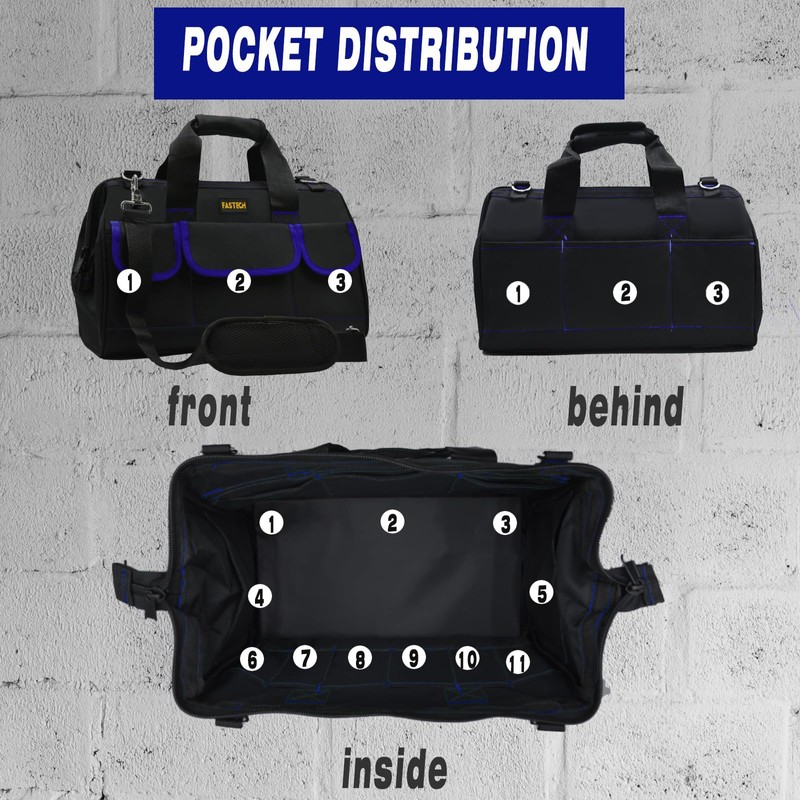 FASTECH 22 Inch Tools Bag, Waterproof Wide Mouth Tool Kit,
