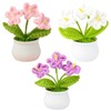 3pcs 4.3inch Crochet Flower Pot, Crocheted Flowers,Knitted Flower Bouquet,Crochet Desk