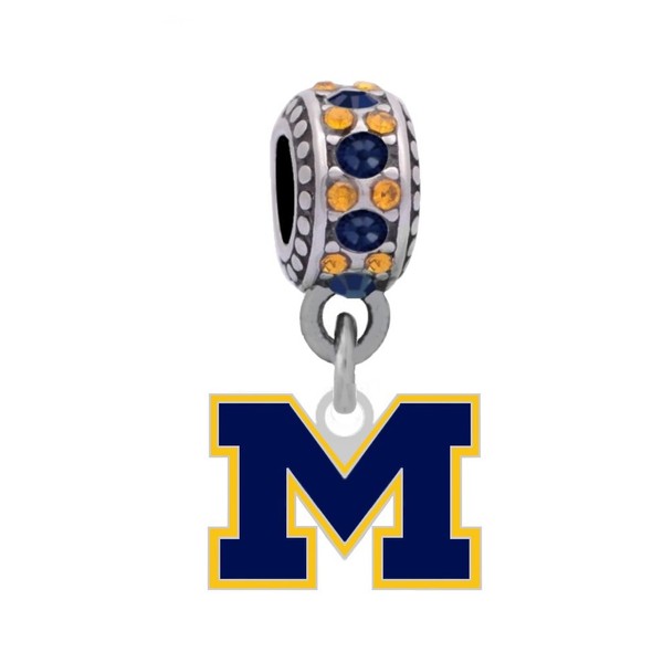 University of Michigan Logo Charm Fits Compatible With Pandora Style Bracelets