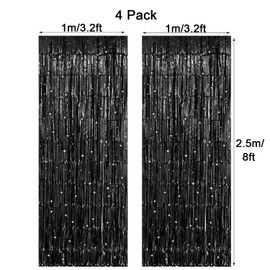 4 Pack Foil Fringe Curtains, Laser Tinsel Streamers Birthday Party Decorations Sparkle Metallic Photo Booth Props for Birthday Wedding Engagement Bachelorette Christmas Celebration (1x2.5m, Black)