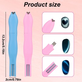 2pcs 3-in-1 Heart Magnet for Cat Eye Gel Polish, 2025 New Magnetic Nail Tool Heart Shape Round Line Shape Nail Magnet Pen for DIY Manicure Salon Decoration (Blue, Pink)
