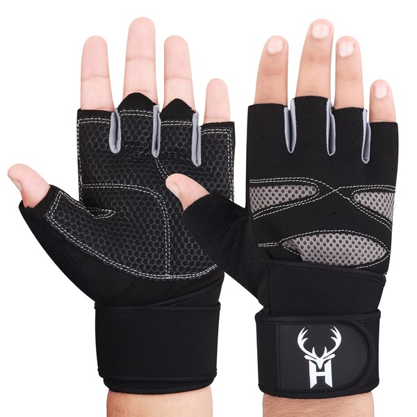 HHH Gym Gloves,Training Gloves Full Wrist Support,Breathable Extra Grip Palm Protection Fitness Crossfit for Men & Women (L)