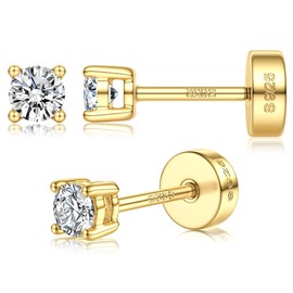 Thunaraz Moissanite Earrings, Round Cut Stud Earrings 925 Sterling Silver Earrings for Women Men Gold-3mm(0.1ct)