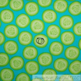 Benartex BonEful FABRIC FQ Cotton Quilt Blue Green Cucumber Dot Vegetable Garden Market L