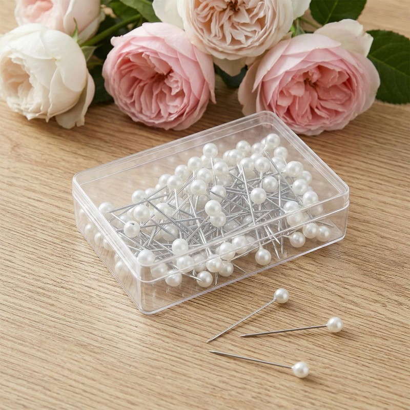100Pcs Pearl Push Pins, Pearl Straight Pins, White Drawing Pin