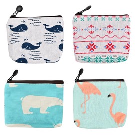 volumoon Pack of 4 Mini Purse, Small Purse for Women, Mini Bag with Zip, Makeup Bag, Coin Bags, Cartoon, Canvas Small Bag for Coins, Cards, Keys, multicoloured, Women's Coin Purses