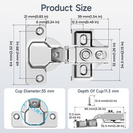HOSOM 20 Pack 1/2" Overlay Soft Close Cabinet Hinges, Kitchen Cabinet Door Hinges, Soft Close Hinges for Kitchen Cabinet Doors, 100° Opening Angle, 2-Way Adjustment Cabinet Hinges Concealed