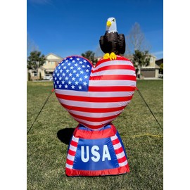 BZB Goods 5 Foot Tall Patriotic Independence Day Inflatable Love Heart with American Flag and Eagle Decoration