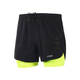Lixada Men's Running Shorts 2 in 1 Quick Dry Breathable Long Slipper Shorts Green