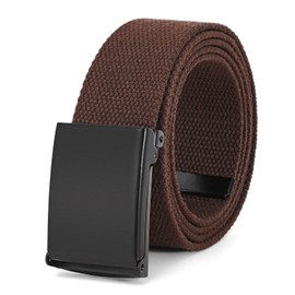 JASGOOD Canvas Web Belts Flip-Top Solid Black Military Buckle Mens Webbing Belt Cut To Fit,coffee,40"