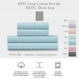 Ella Jayne Luxury Collection - 100% Cotton Percale Sheets Queen Size, 4 Piece Cool & Crisp Cotton Percale Sheet Set, Percale Sheets Queen, Percale Sheets King Size, Full - Aqua