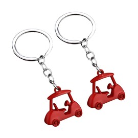 FALVFUN 2PCS Car Golf Cart Keychain, Zinc Alloy Golfer Vehicle Key Chains, Automotive Key Ring Holder Ornament, Universal Fit (Red)